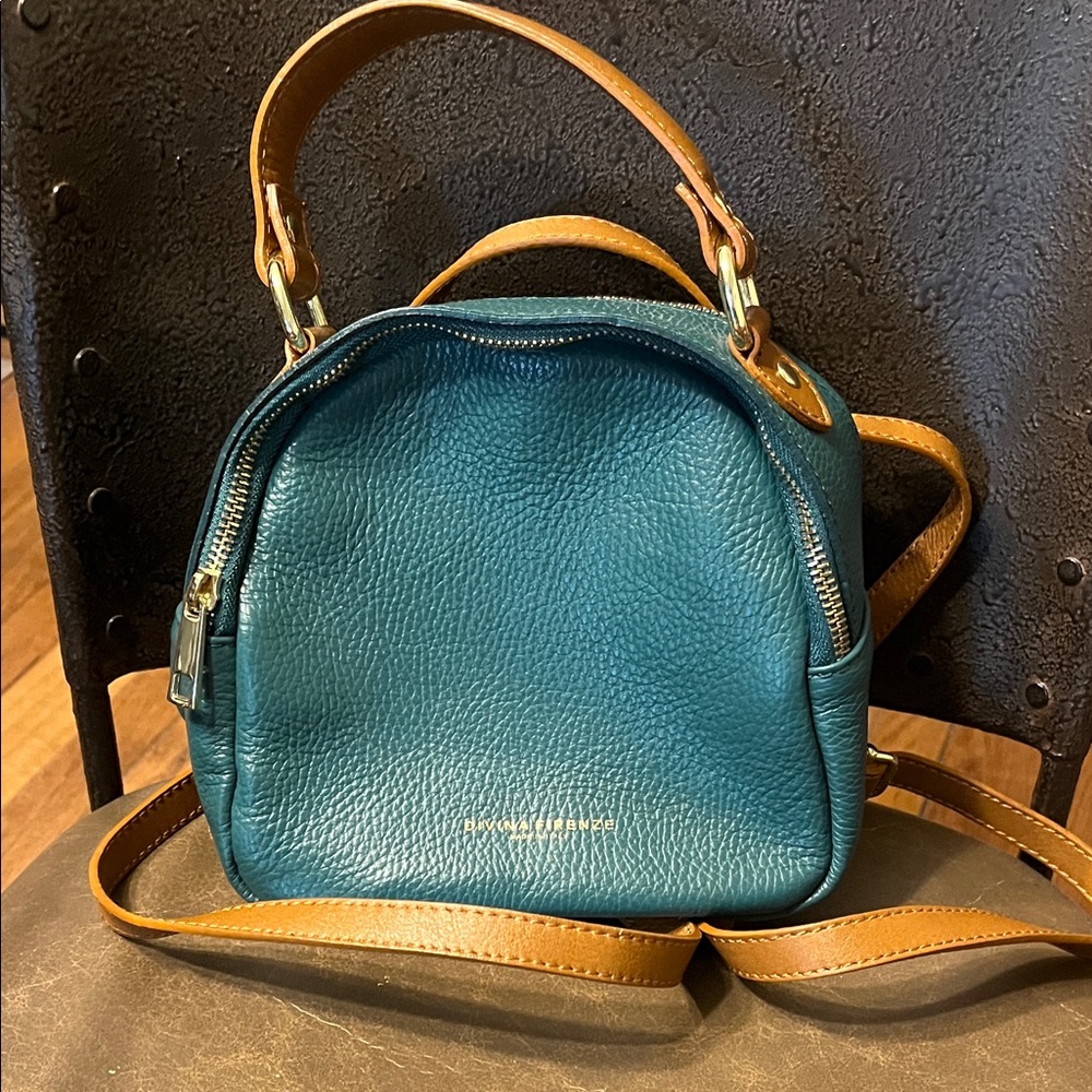 Pebbled Teal Crossbody Bag with Tan Trim